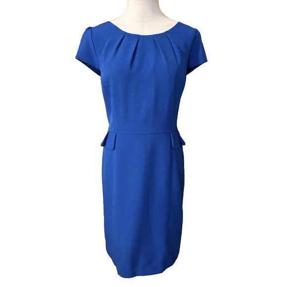 Tahari Dress 14 Cobalt Blue Short Sleeve Stretch Sheath Fitted Career Church - Picture 1 of 11